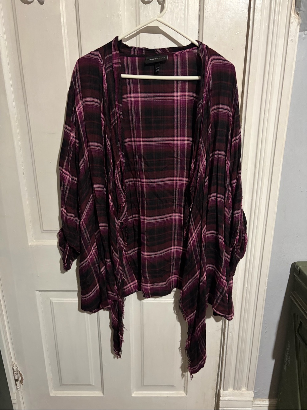 Lane Bryant Purple Plaid Lightweight 3/4 Sleeve Cardigan